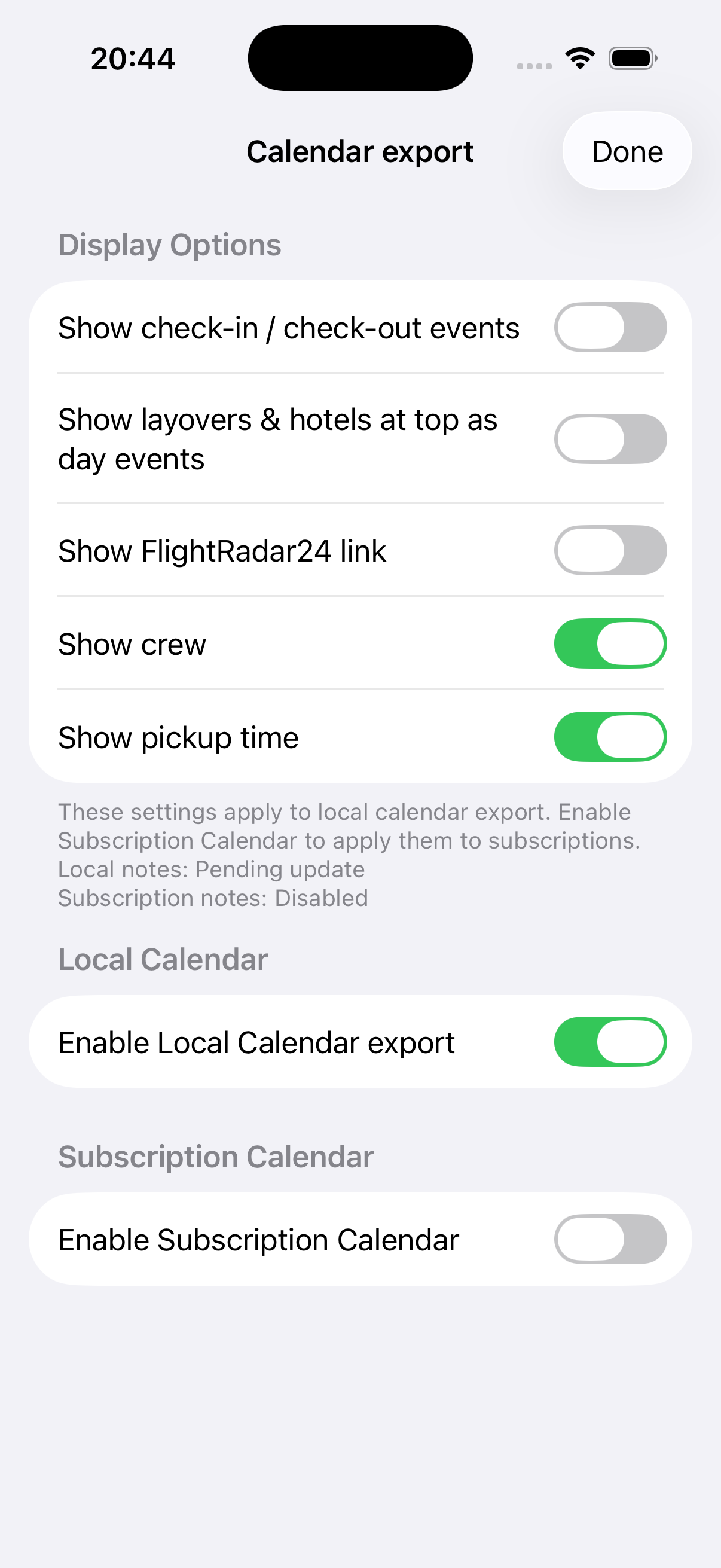 Calendar export